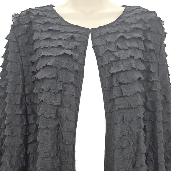 Laura Ashley Womans size L Tiered Ruffled Black Cardigan Jacket Eye Hook Closure - Picture 2 of 8
